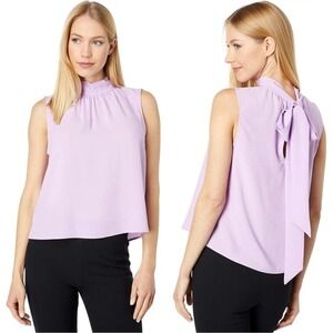 1. STATE SLEEVELESS MOCK TIE‎ NECK BLOUSE IN VIOLET TULLE NWT WOMEN'S SIZE LARGE